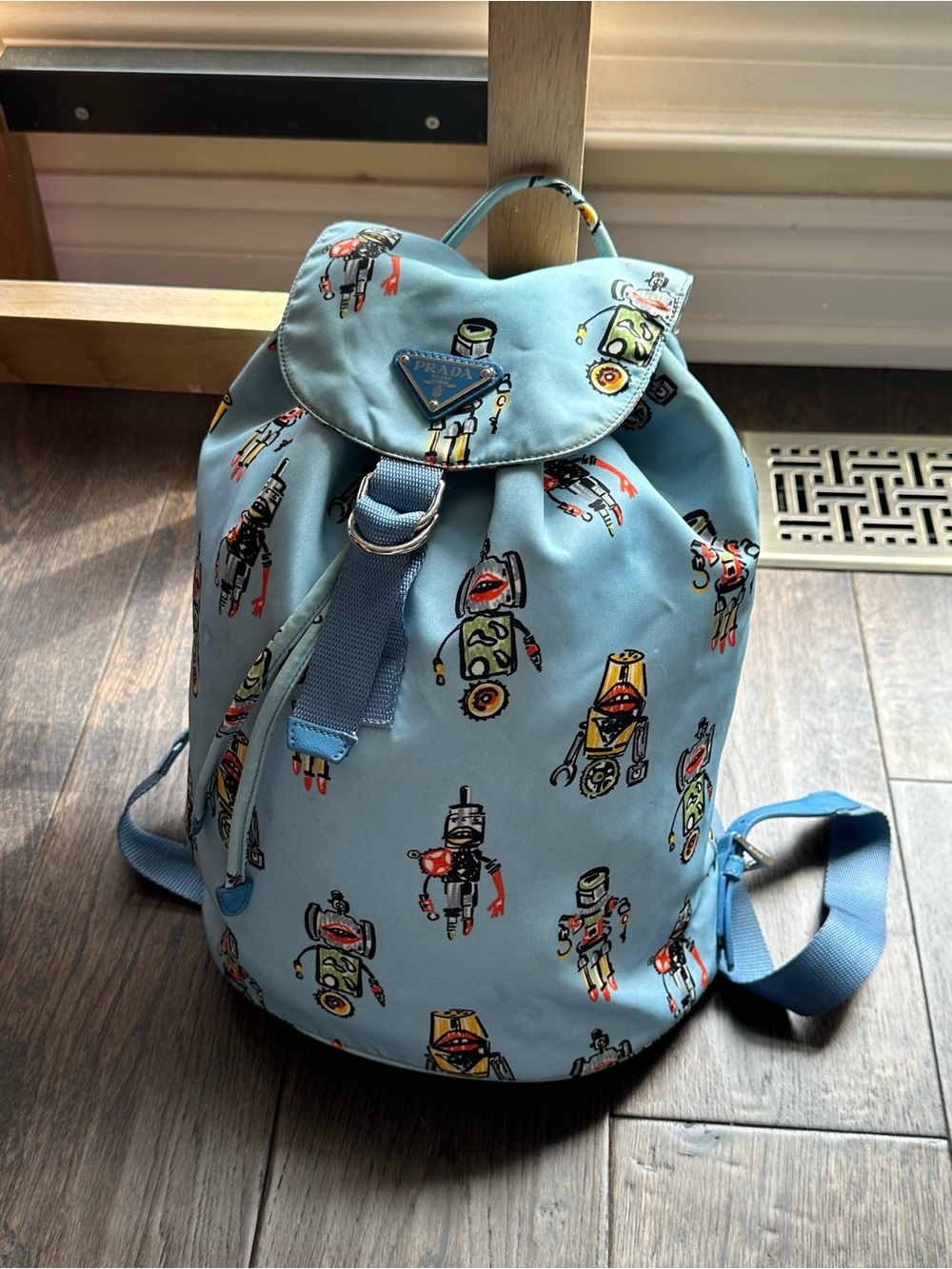 PRADA Azzurro Tessuto Nylon Robot Print Backpack 1BZ032 - Picture 2 of 14
